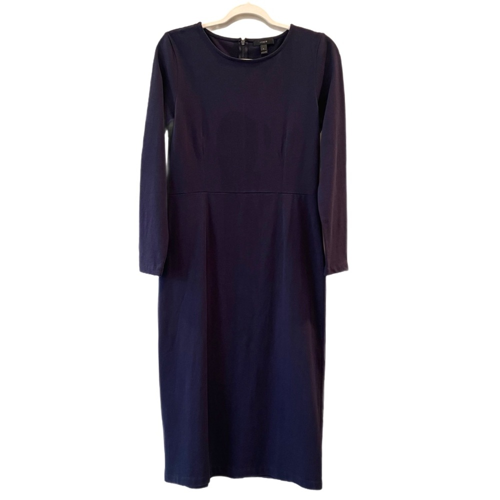 J. Crew Navy Long Sleeve Knit Sheath Midi Work Office Dress, Women’s 4